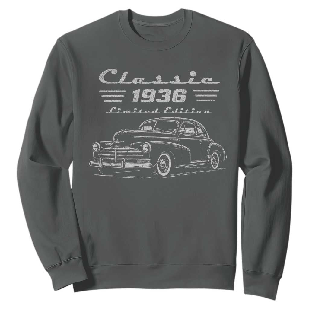 90th Birthday Sweatshirt Vintage Retro Car Classic 1936 90 Year Old Gift TS10 Dark Heather Print Your Wear
