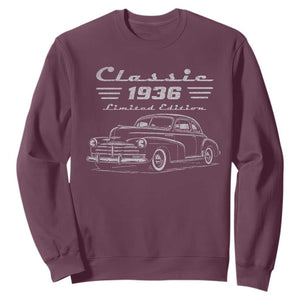 90th Birthday Sweatshirt Vintage Retro Car Classic 1936 90 Year Old Gift TS10 Maroon Print Your Wear