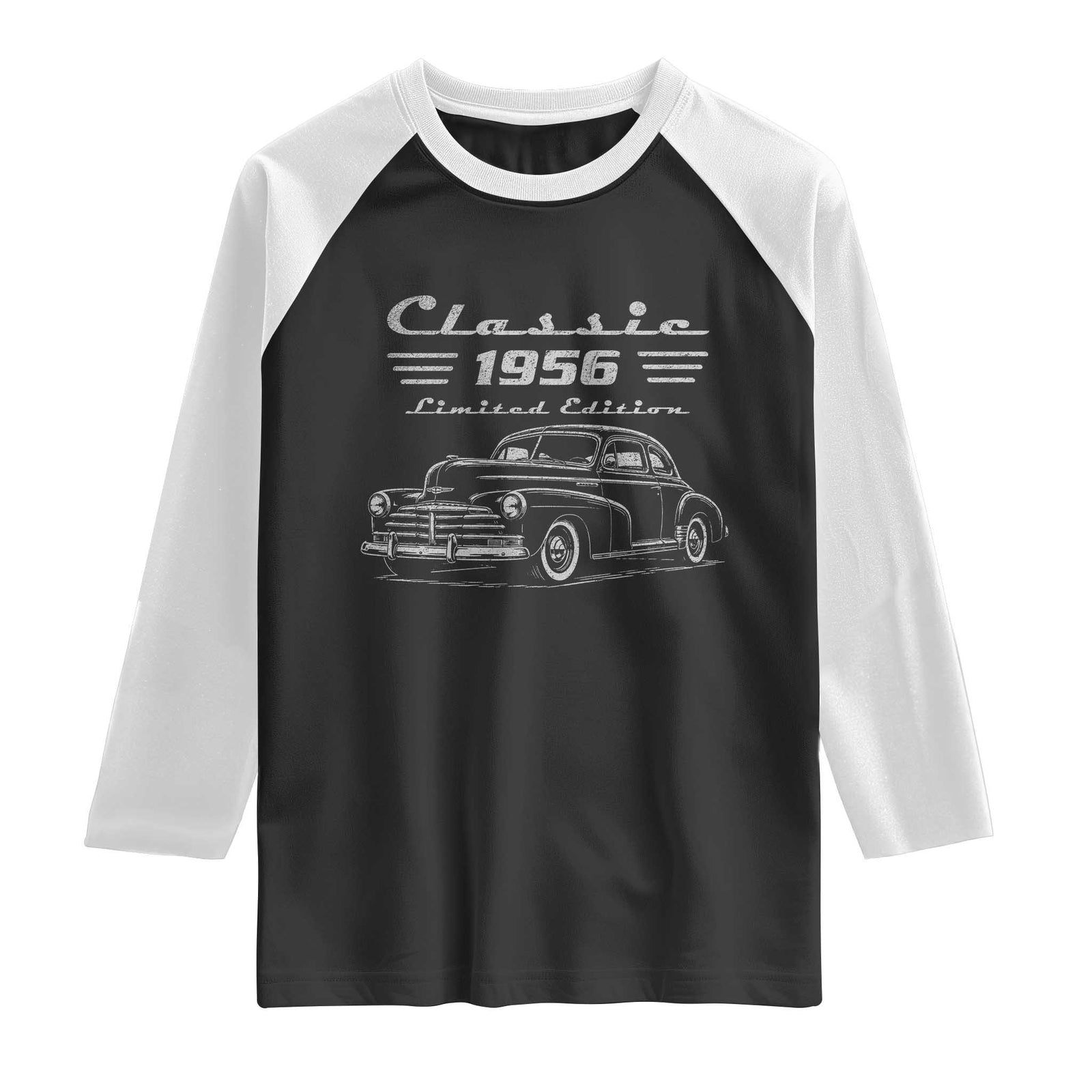 70th Birthday Raglan Shirt Vintage Retro Car Classic 1956 70 Year Old Gift TS10 Black White Print Your Wear