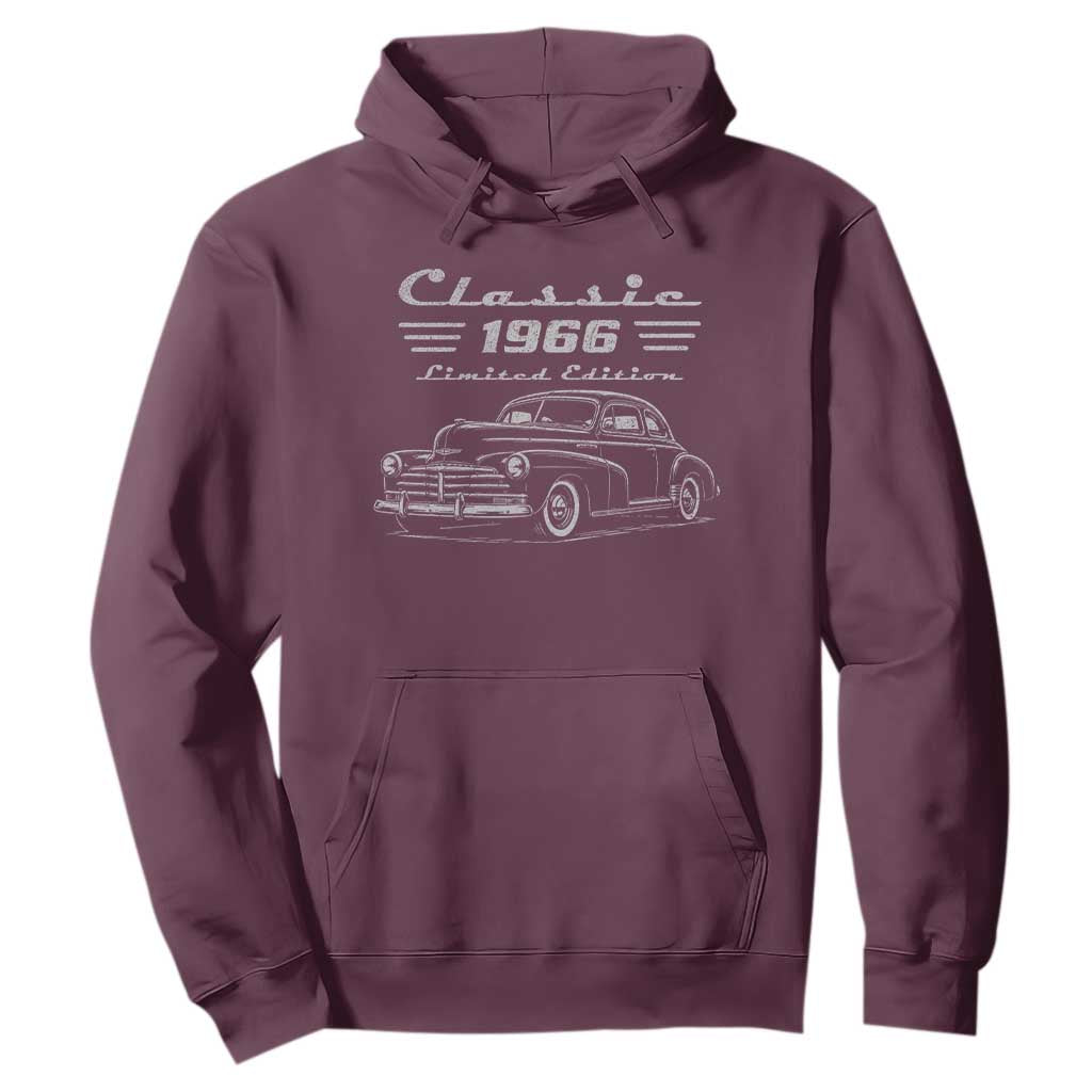 60th Birthday Hoodie Vintage Retro Car Classic 1966 60 Year Old Gift TS10 Maroon Print Your Wear