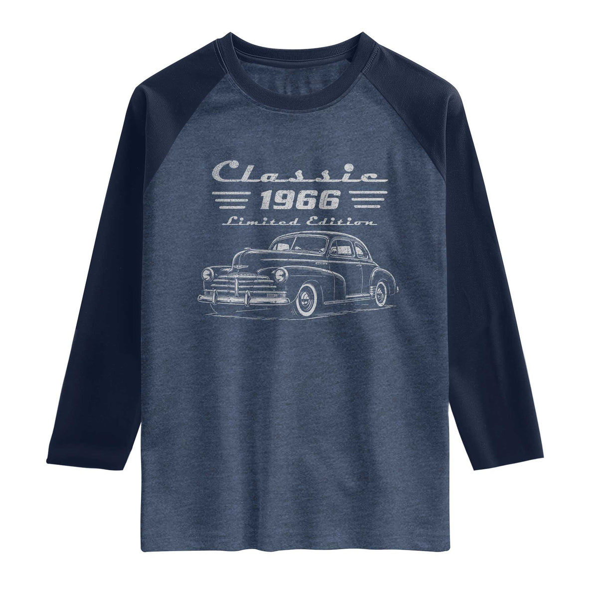 60th Birthday Raglan Shirt Vintage Retro Car Classic 1966 60 Year Old Gift TS10 Heather Denim Navy Print Your Wear