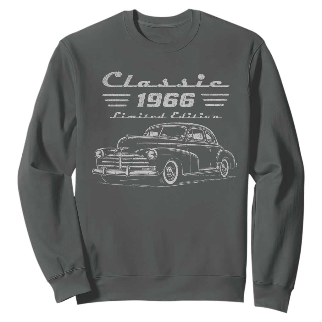 60th Birthday Sweatshirt Vintage Retro Car Classic 1966 60 Year Old Gift TS10 Dark Heather Print Your Wear