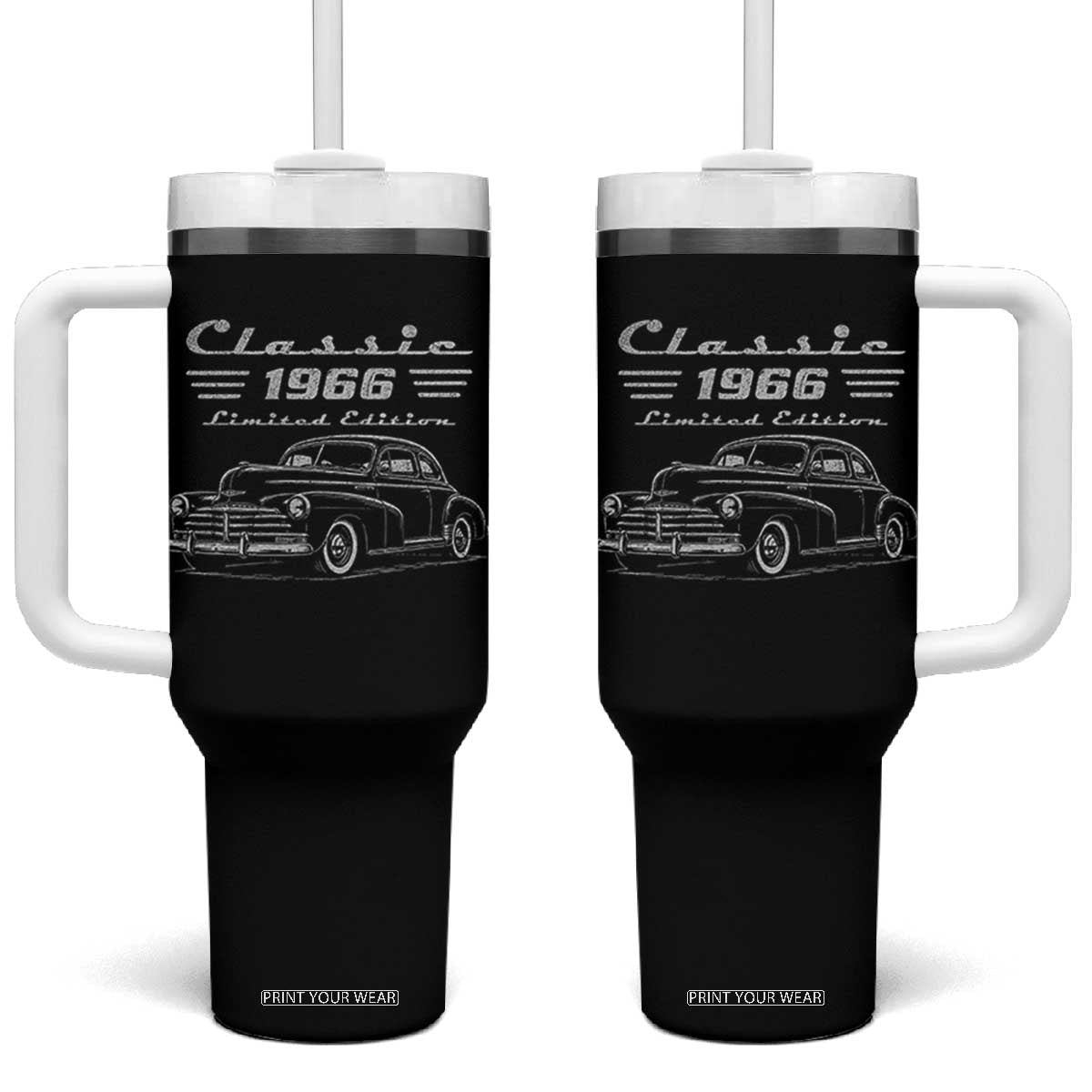60th Birthday Tumbler With Handle Vintage Retro Car Classic 1966 60 Year Old Gift TS10 One Size: 40 oz Black Print Your Wear