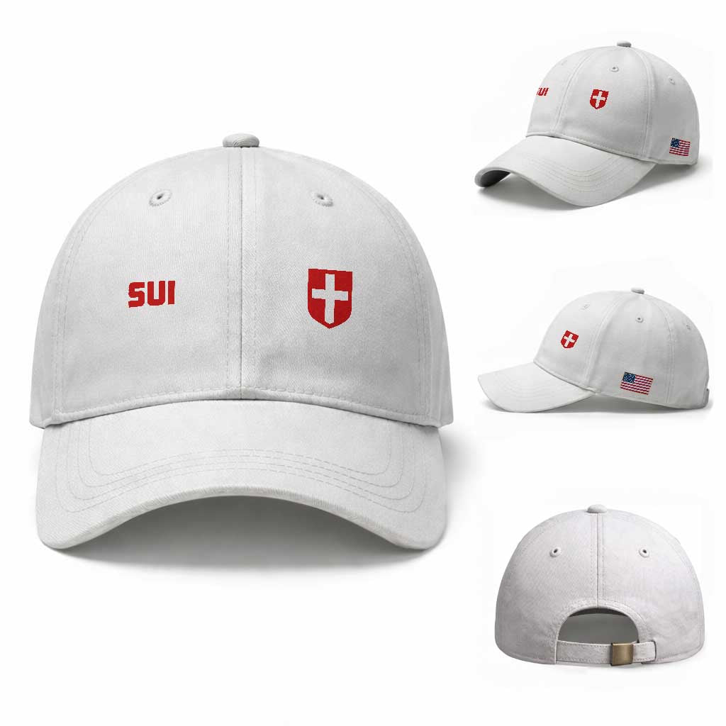 Switzerland Baseball Cap Vintage Retro Swiss Flag TS10 Baseball Cap Universal Fit White Print Your Wear