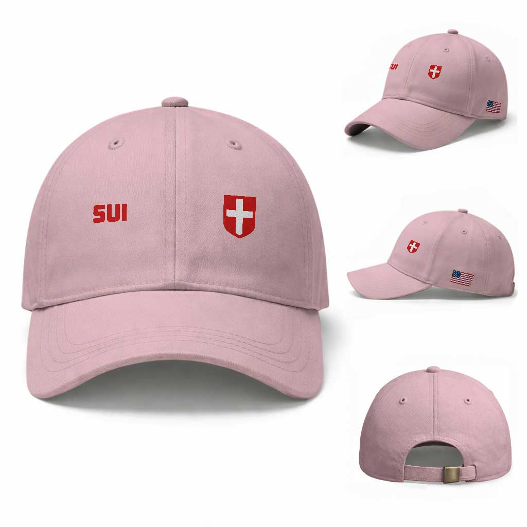 Switzerland Baseball Cap Vintage Retro Swiss Flag TS10 Baseball Cap Universal Fit Light Pink Print Your Wear