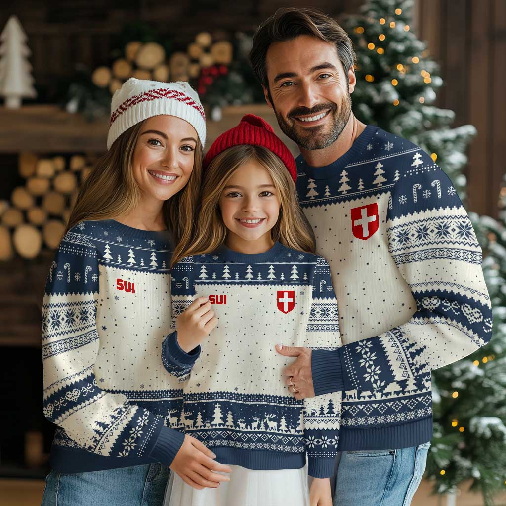 Switzerland Ugly Christmas Sweater Vintage Retro Swiss Flag TS10 Beige Navy Print Your Wear