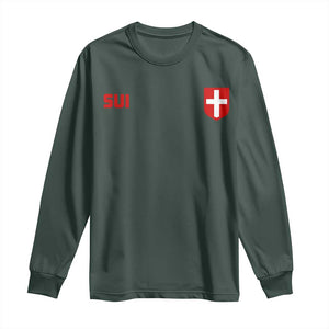 Switzerland Long Sleeve Shirt Vintage Retro Swiss Flag TS10 Dark Forest Green Print Your Wear