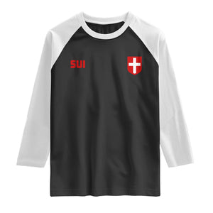 Switzerland Raglan Shirt Vintage Retro Swiss Flag TS10 Black White Print Your Wear