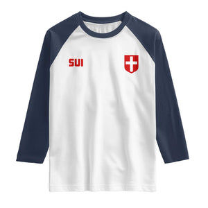 Switzerland Raglan Shirt Vintage Retro Swiss Flag TS10 White Navy Print Your Wear