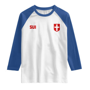 Switzerland Raglan Shirt Vintage Retro Swiss Flag TS10 White Royal Print Your Wear