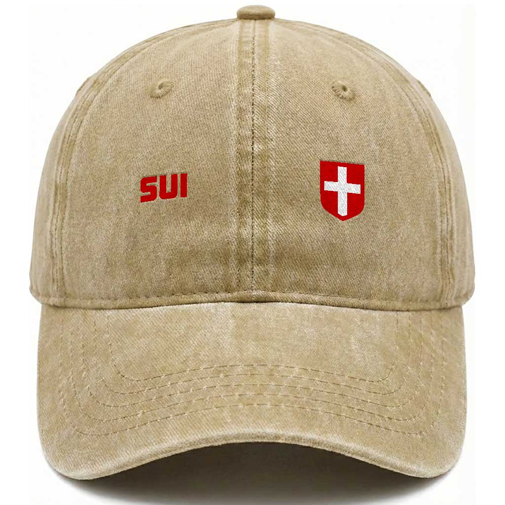 Switzerland Washed Cotton Baseball Cap Vintage Retro Swiss Flag TS10 Print Your Wear