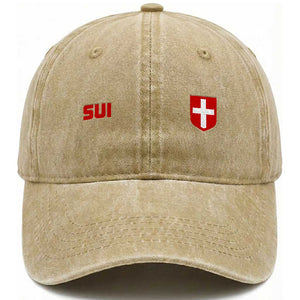 Switzerland Washed Cotton Baseball Cap Vintage Retro Swiss Flag TS10 Print Your Wear