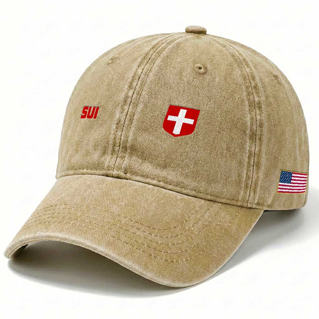 Switzerland Washed Cotton Baseball Cap Vintage Retro Swiss Flag TS10 Print Your Wear