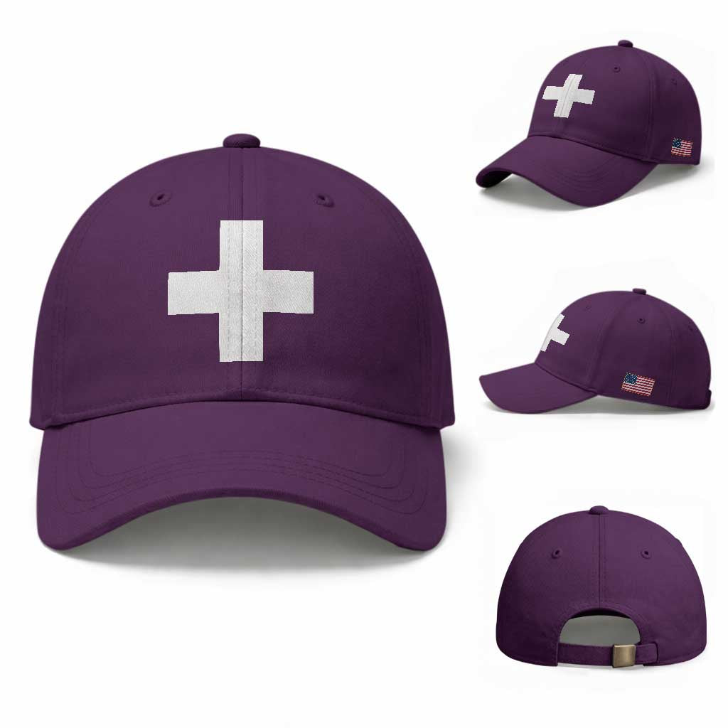 Swiss Vintage Cross Flag Switzerland Baseball Cap TS10 Baseball Cap Universal Fit Purple Print Your Wear