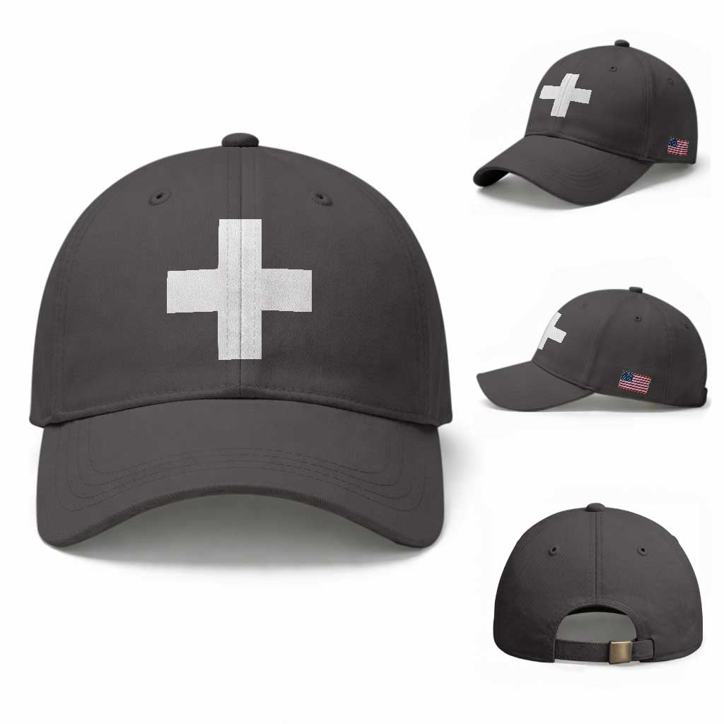 Swiss Vintage Cross Flag Switzerland Baseball Cap TS10 Baseball Cap Universal Fit Dark Gray Print Your Wear