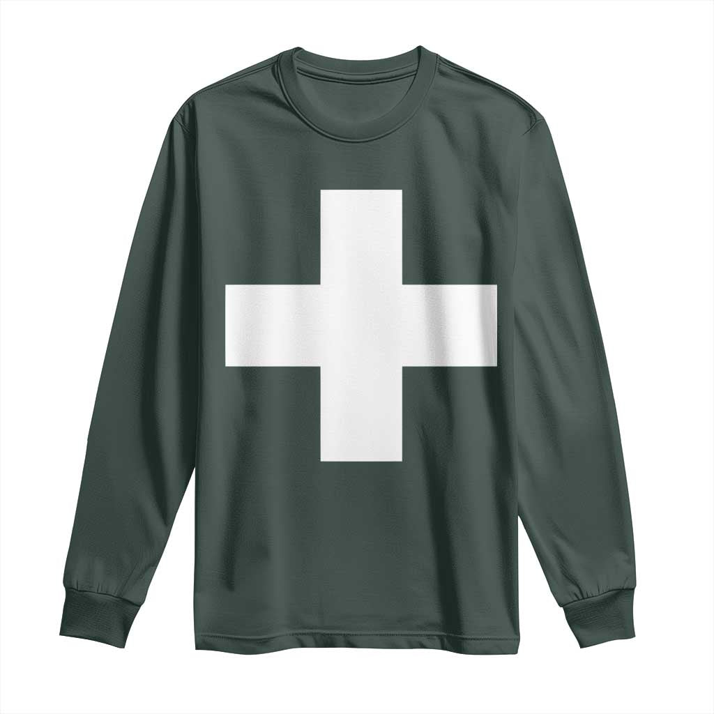 Swiss Vintage Cross Flag Switzerland Long Sleeve Shirt TS10 Dark Forest Green Print Your Wear