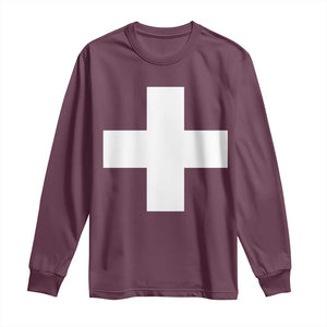 Swiss Vintage Cross Flag Switzerland Long Sleeve Shirt TS10 Maroon Print Your Wear
