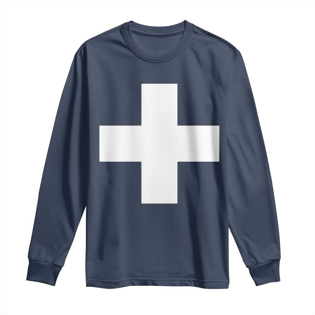 Swiss Vintage Cross Flag Switzerland Long Sleeve Shirt TS10 Navy Print Your Wear