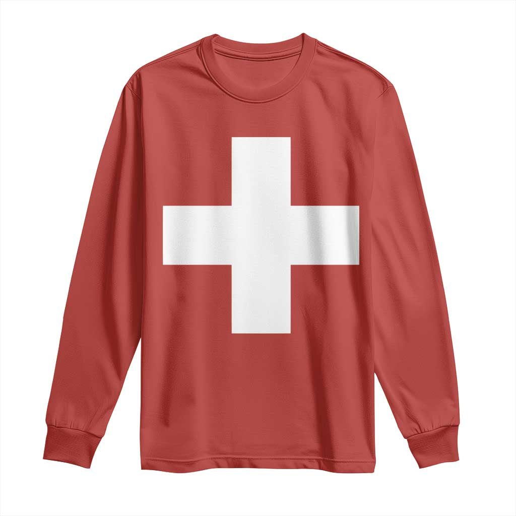 Swiss Vintage Cross Flag Switzerland Long Sleeve Shirt TS10 Red Print Your Wear