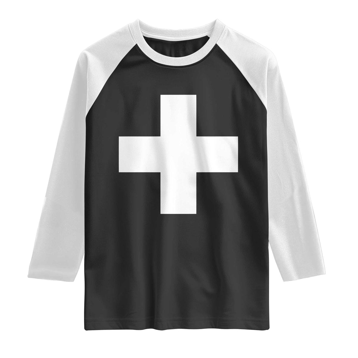 Swiss Vintage Cross Flag Switzerland Raglan Shirt TS10 Black White Print Your Wear