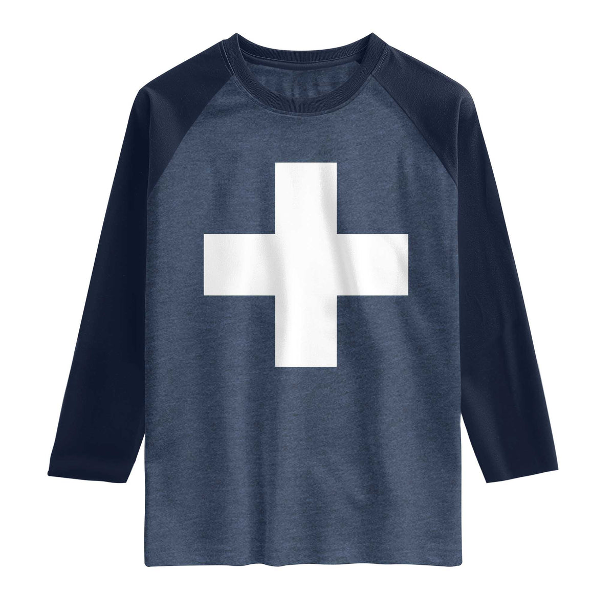 Swiss Vintage Cross Flag Switzerland Raglan Shirt TS10 Heather Denim Navy Print Your Wear