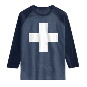 Swiss Vintage Cross Flag Switzerland Raglan Shirt TS10 Heather Denim Navy Print Your Wear