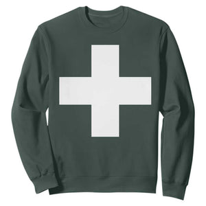 Swiss Vintage Cross Flag Switzerland Sweatshirt TS10 Dark Forest Green Print Your Wear