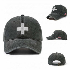 Swiss Vintage Cross Flag Switzerland Washed Cotton Baseball Cap TS10 Washed Cap Universal Fit Dark Green Print Your Wear