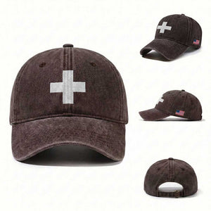Swiss Vintage Cross Flag Switzerland Washed Cotton Baseball Cap TS10 Washed Cap Universal Fit Dark Brown Print Your Wear