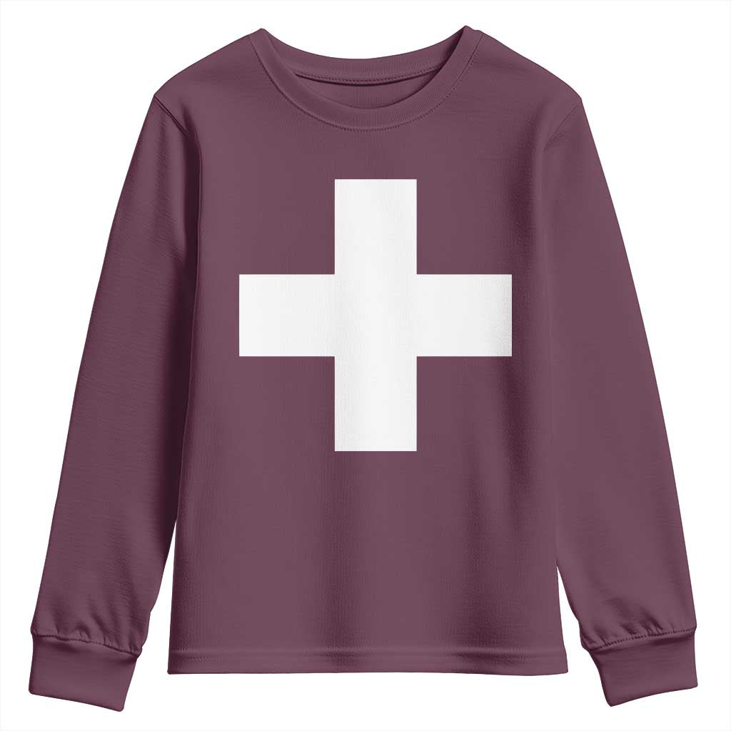 Swiss Vintage Cross Flag Switzerland Youth Sweatshirt TS10 Maroon Print Your Wear