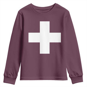 Swiss Vintage Cross Flag Switzerland Youth Sweatshirt TS10 Maroon Print Your Wear