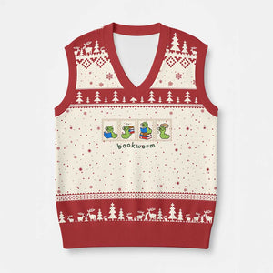 Bookworm Book Lovers V-Neck Knit Sweater Vest Cute Postage Stamp Graphic Librarian Reader Bookish Gifts