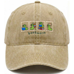 Bookworm Book Lovers Washed Cotton Baseball Cap Cute Postage Stamp Graphic Librarian Reader Bookish Gifts