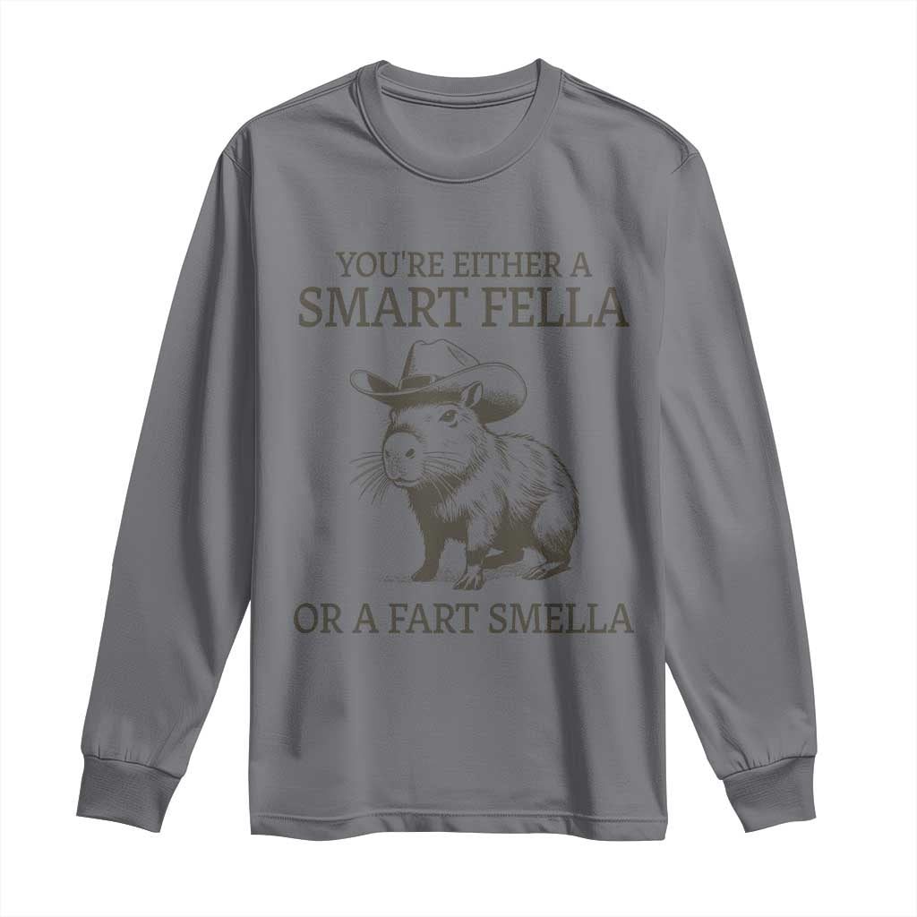 Funny Capybara Long Sleeve Shirt Retro Smart Fella Capybara Vintage 90s TS10 Charcoal Print Your Wear