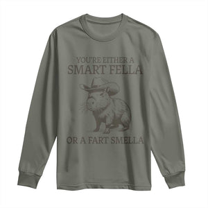 Funny Capybara Long Sleeve Shirt Retro Smart Fella Capybara Vintage 90s TS10 Military Green Print Your Wear