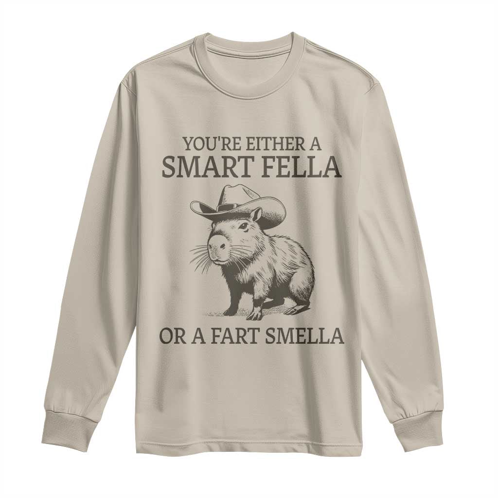 Funny Capybara Long Sleeve Shirt Retro Smart Fella Capybara Vintage 90s TS10 Sand Print Your Wear