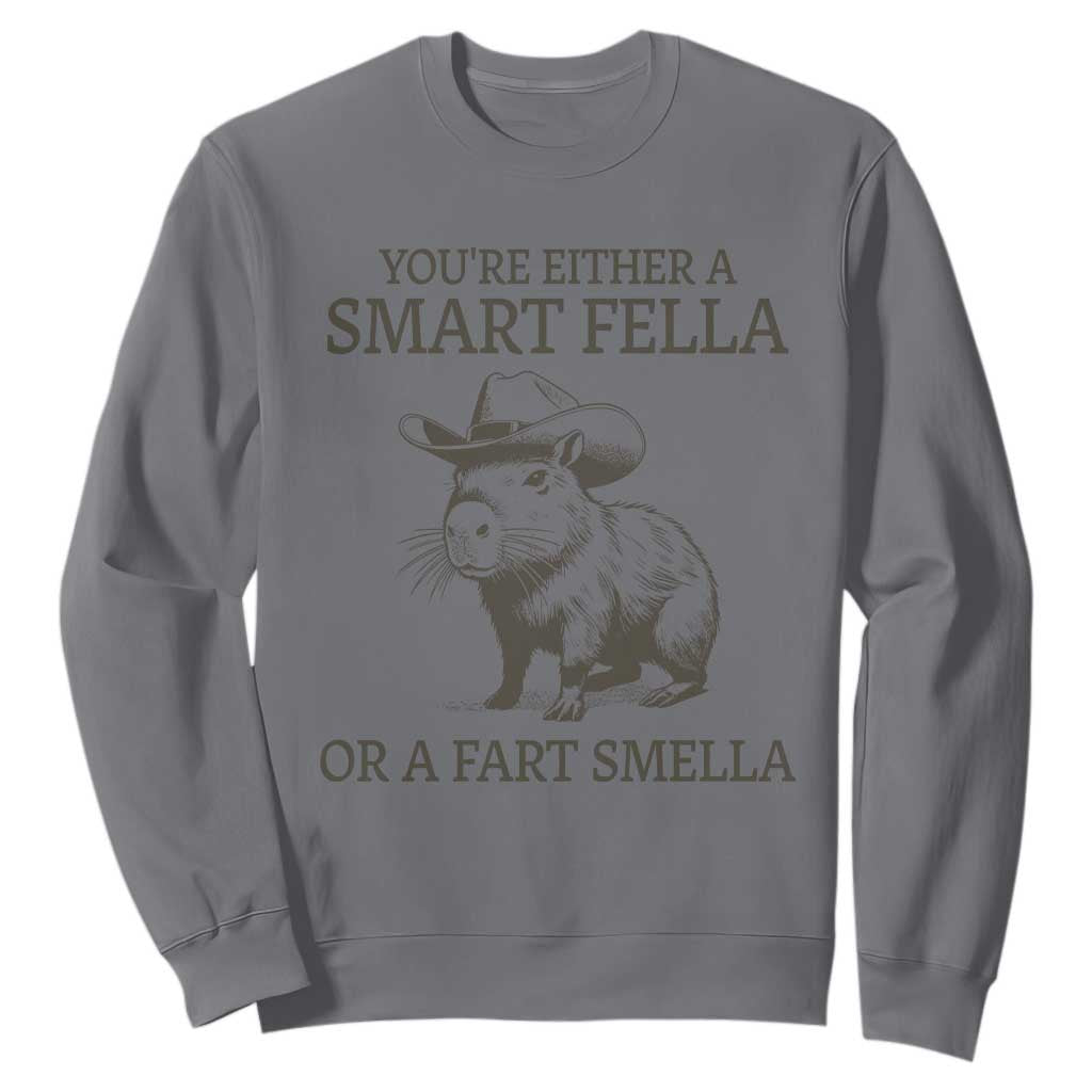 Funny Capybara Sweatshirt Retro Smart Fella Capybara Vintage 90s TS10 Charcoal Print Your Wear
