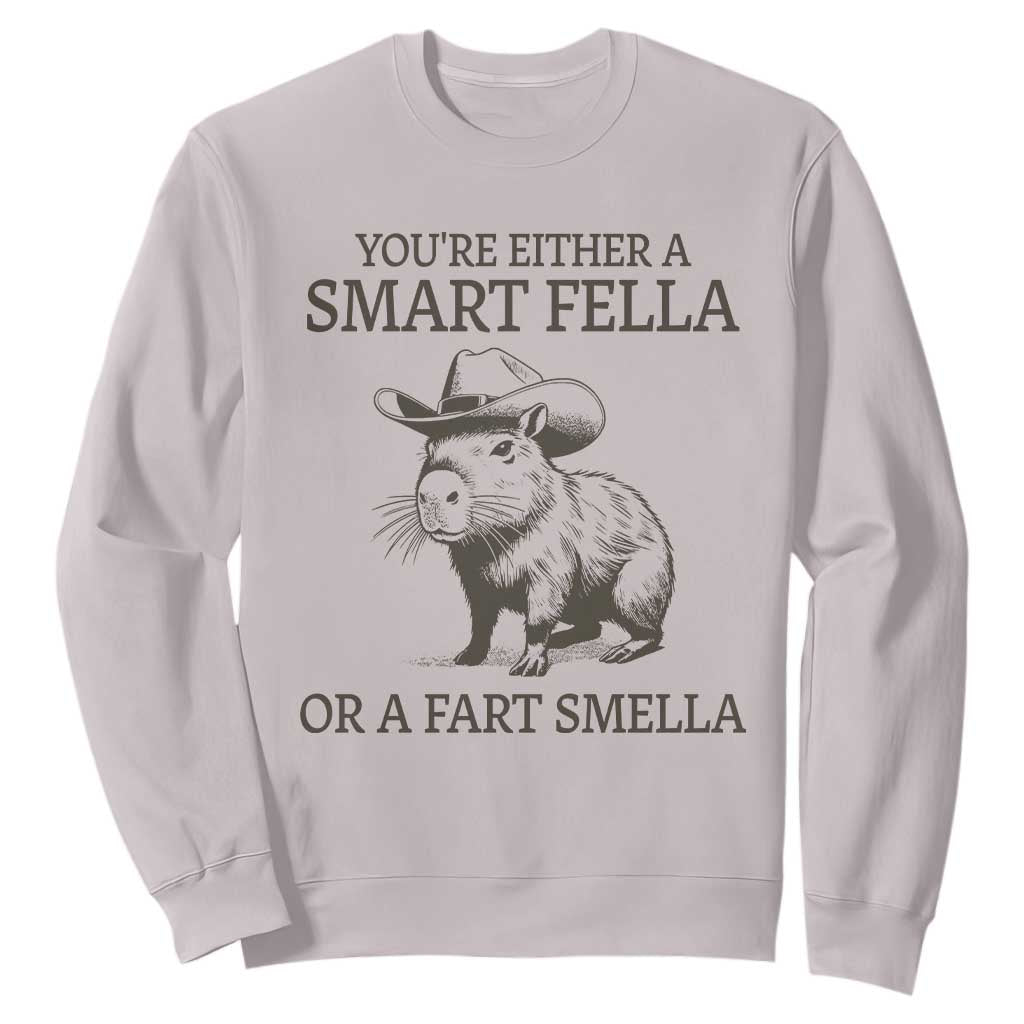 Funny Capybara Sweatshirt Retro Smart Fella Capybara Vintage 90s TS10 Ice Gray Print Your Wear