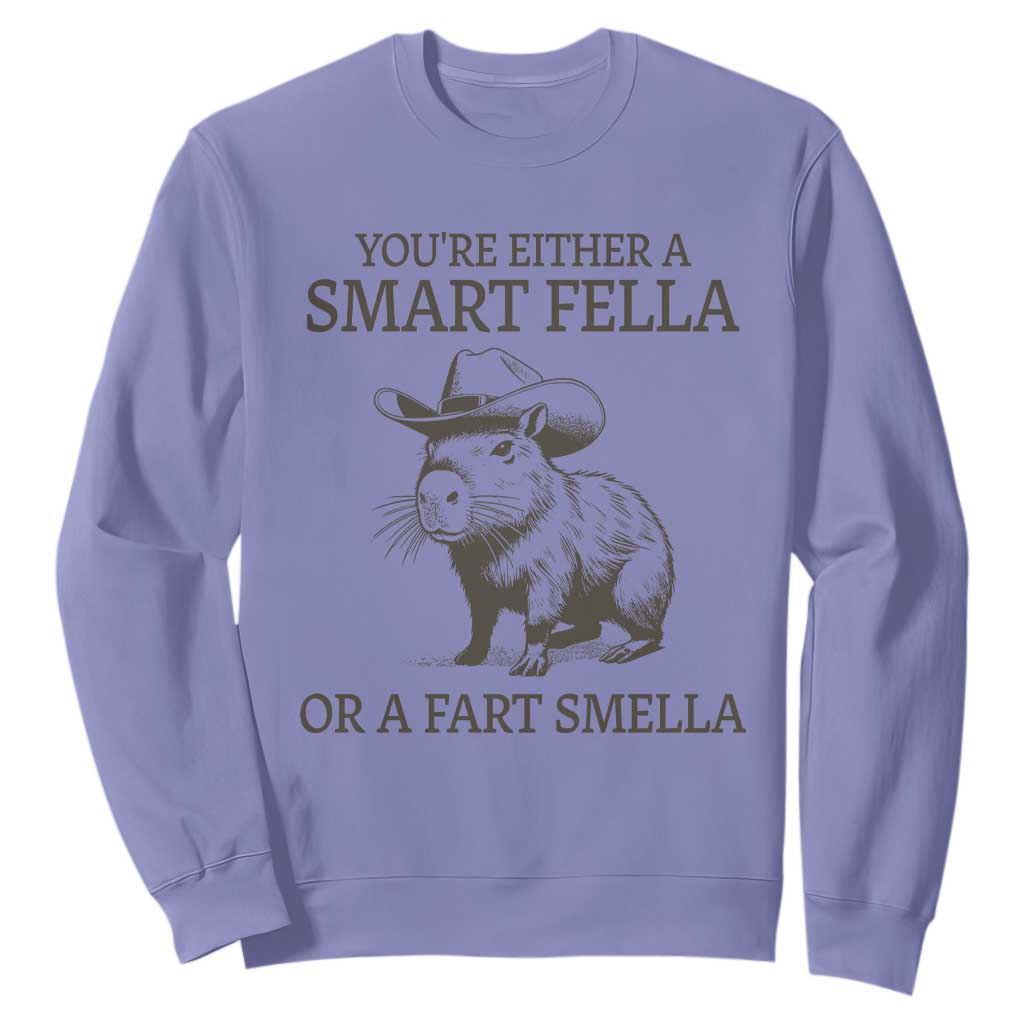 Funny Capybara Sweatshirt Retro Smart Fella Capybara Vintage 90s TS10 Violet Print Your Wear