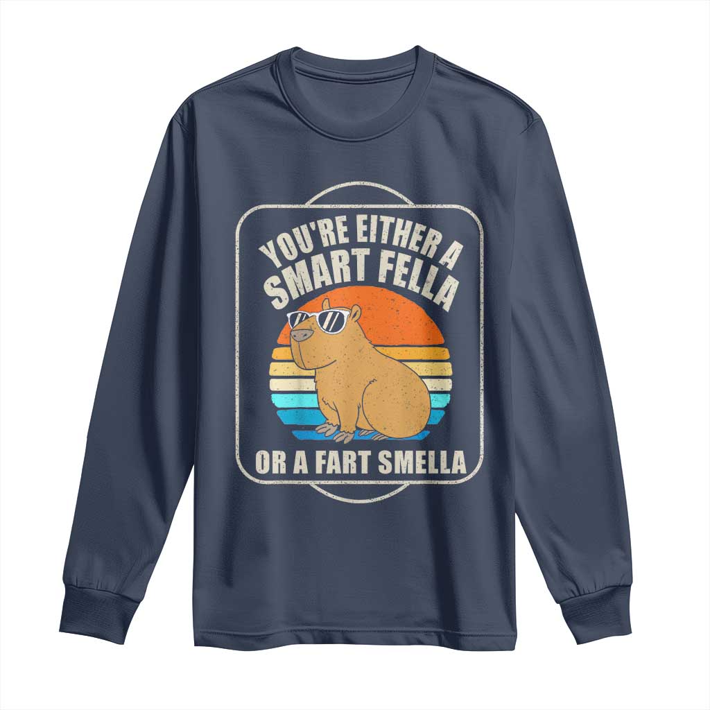 Funny Capybara Long Sleeve Shirt Vintage Retro Rodent Dont Be Worry Be Capy TS10 Navy Print Your Wear