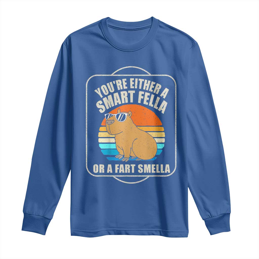 Funny Capybara Long Sleeve Shirt Vintage Retro Rodent Dont Be Worry Be Capy TS10 Royal Blue Print Your Wear