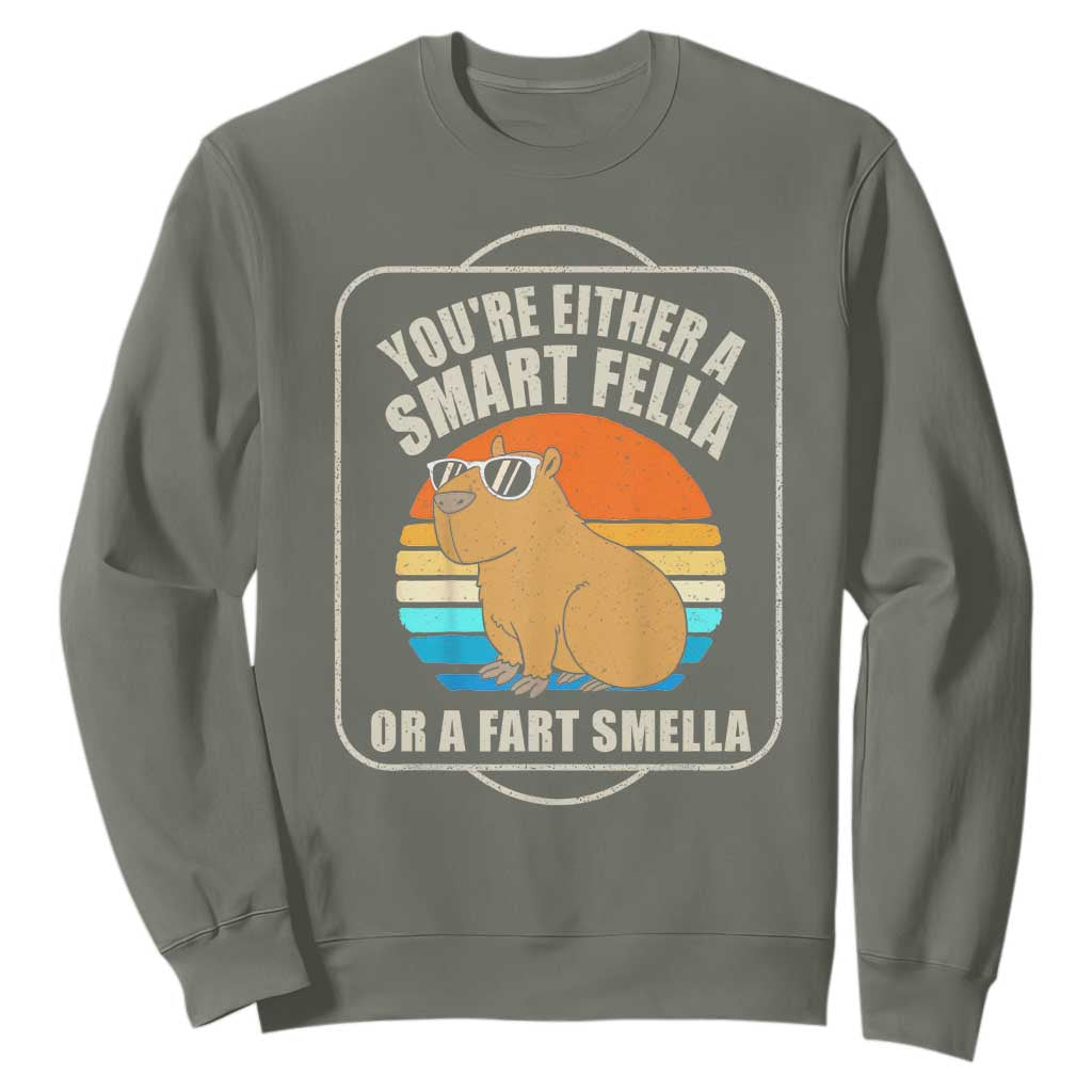 Funny Capybara Sweatshirt Vintage Retro Rodent Dont Be Worry Be Capy TS10 Military Green Print Your Wear