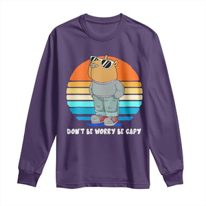 Funny Capybara Long Sleeve Shirt Vintage Rodent Dont Be Worry Be Capy Chill Capybara TS10 Purple Print Your Wear