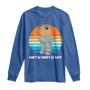 Funny Capybara Long Sleeve Shirt Vintage Rodent Dont Be Worry Be Capy Chill Capybara TS10 Royal Blue Print Your Wear