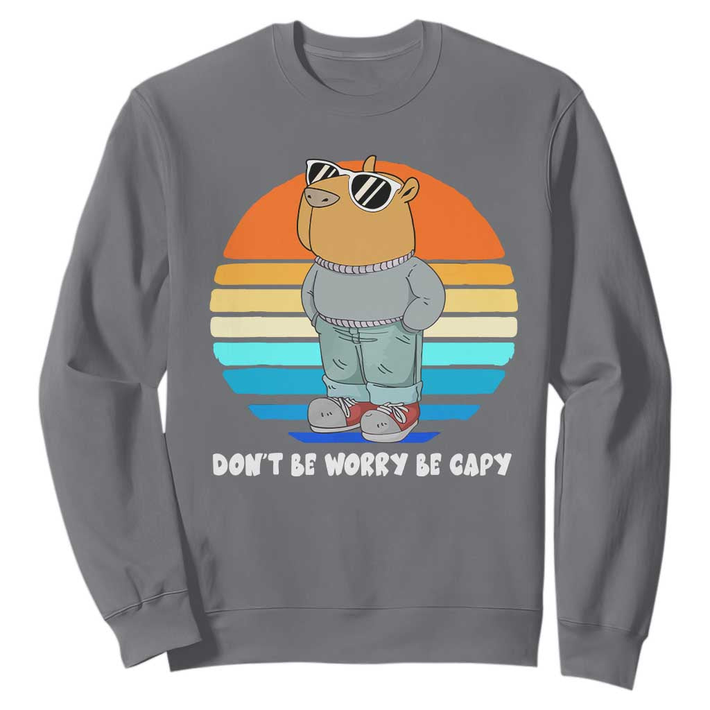 Funny Capybara Sweatshirt Vintage Rodent Dont Be Worry Be Capy Chill Capybara TS10 Charcoal Print Your Wear