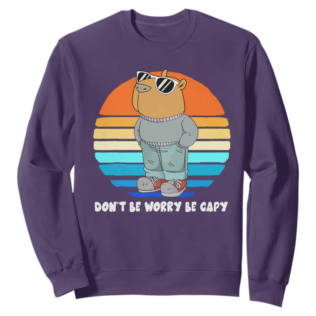 Funny Capybara Sweatshirt Vintage Rodent Dont Be Worry Be Capy Chill Capybara TS10 Purple Print Your Wear