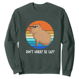 Funny Capybara Sweatshirt Vintage Rodent Dont Be Worry Be Capy TS10 Dark Forest Green Print Your Wear