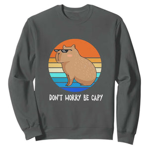 Funny Capybara Sweatshirt Vintage Rodent Dont Be Worry Be Capy TS10 Dark Heather Print Your Wear