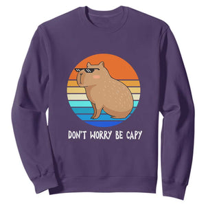 Funny Capybara Sweatshirt Vintage Rodent Dont Be Worry Be Capy TS10 Purple Print Your Wear