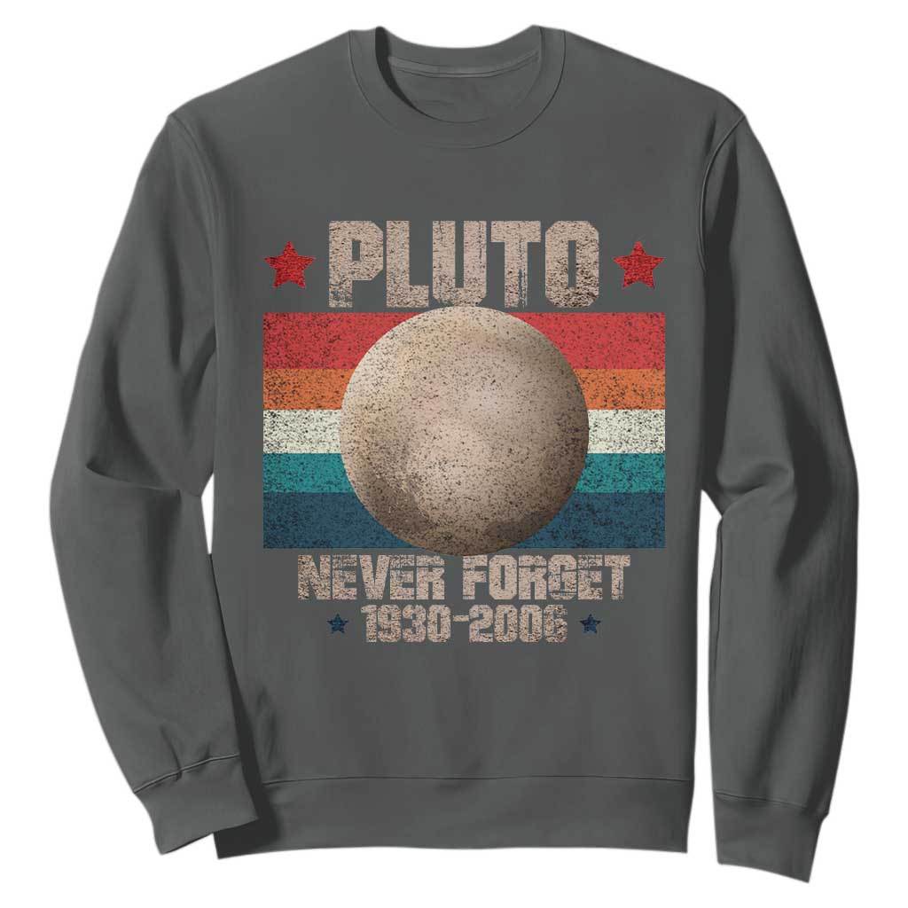 Pluto Never Forget 1930-2006 Planet Sweatshirt Funny Vintage Retro Astronomy Space TS10 Dark Heather Print Your Wear